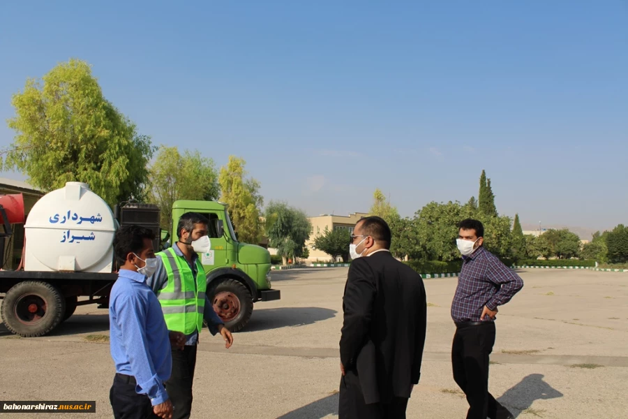ضدعفونی دانشکده شهید باهنر شیراز  توسط شهرداری شیراز برای برگزای کنکور ارشد 99  4