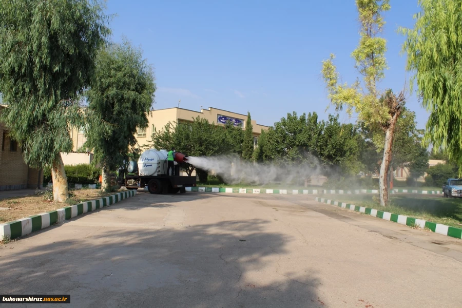 ضدعفونی دانشکده شهید باهنر شیراز  توسط شهرداری شیراز برای برگزای کنکور ارشد 99  5